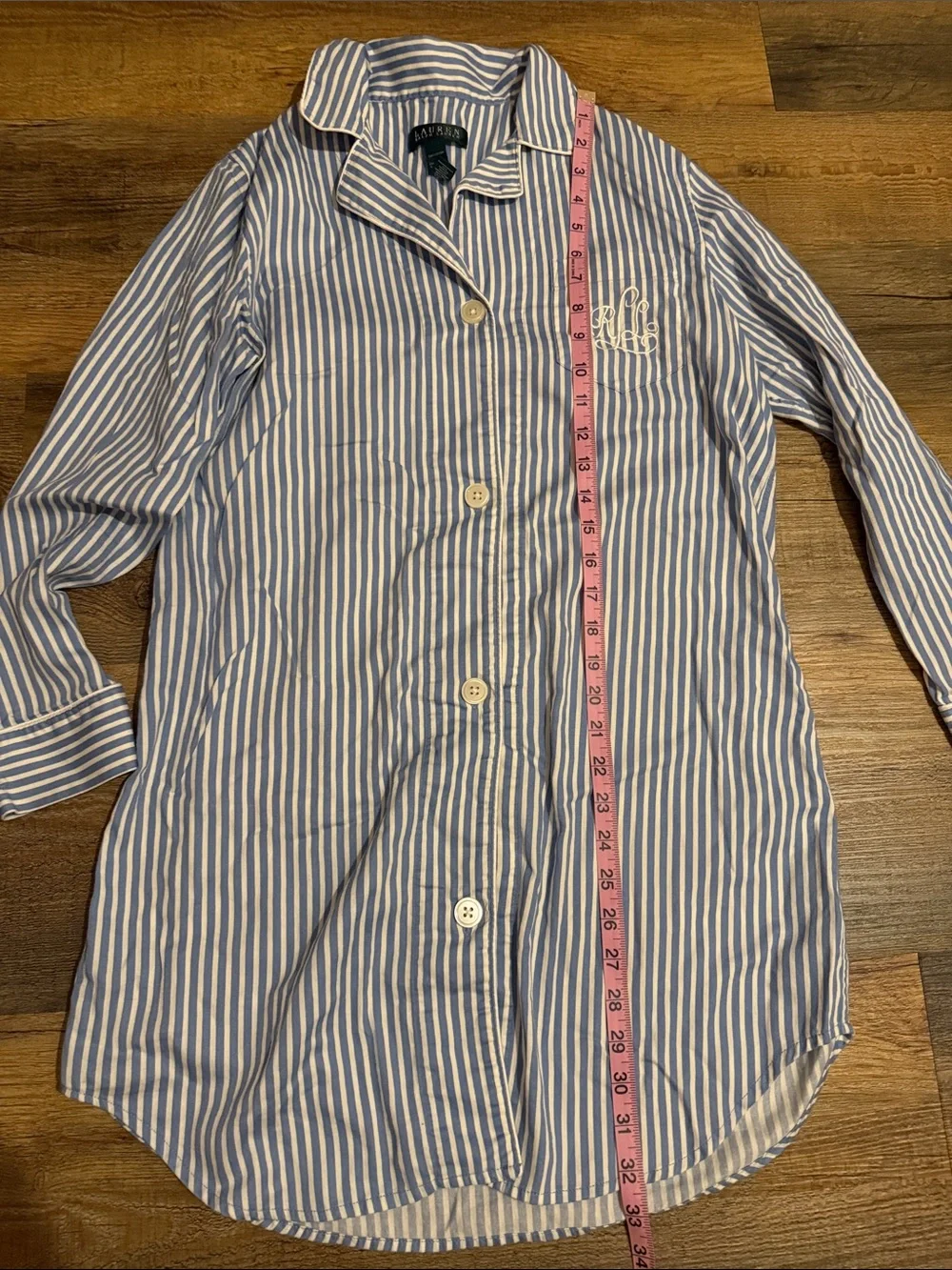 Lauren Ralph Lauren Blue and White Striped Casual Button-Down Nightgown